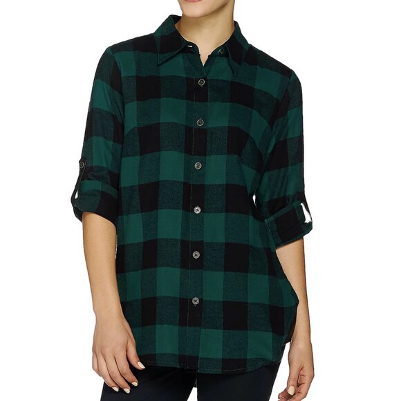 Joan Rivers Buffalo Check Shirt with Faux Leather Detail  16206 - Picture 1 of 2